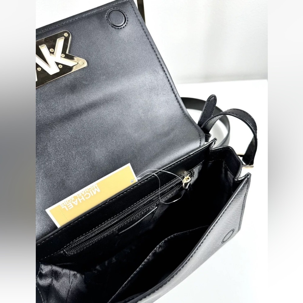 Michael Kors Mimi Medium Leather Crossbody Bag Black Gold NWT - Picture 9 of 9